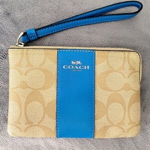 Coach Tan and Blue Leather Wristlet